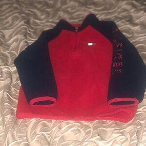 Tommy Hilfiger Red and Navy Fleece Quarter-Zip